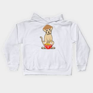 Funny big dog is eating noodles Kids Hoodie